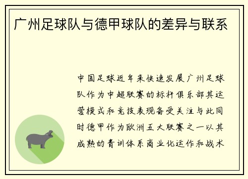 广州足球队与德甲球队的差异与联系
